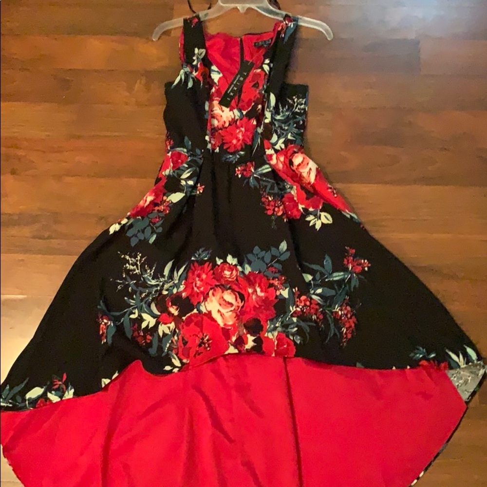 Floral Red high low party dress